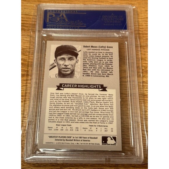 1970 Rold Gold Pretzels Baseball Greats‎ #7 Lefty Grove HOF PSA 9 - Picture 3 of 3